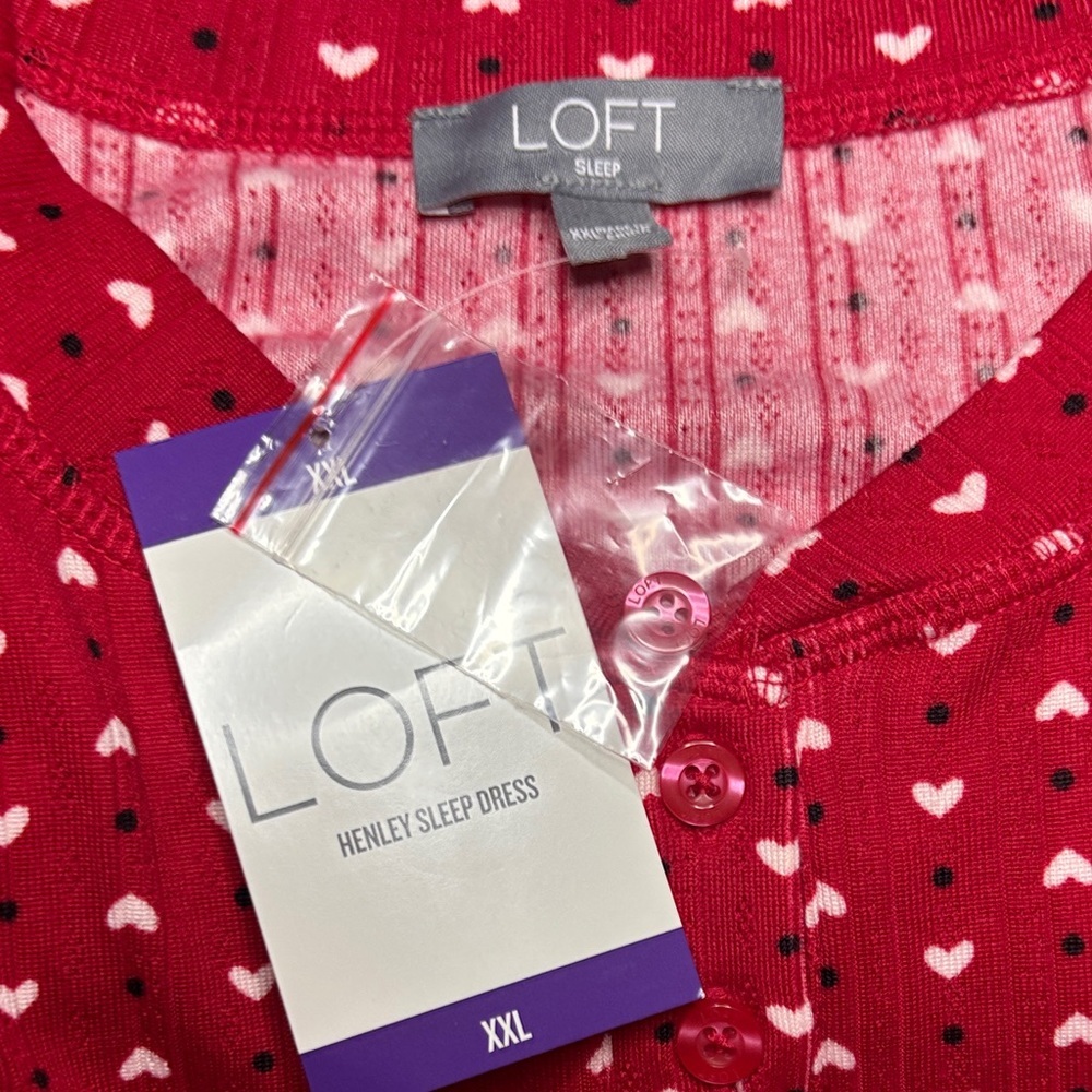🤍LOFT Woman’s Knit Henley Sleep Dress Nightgown Valentine’s Day Hearts Love - Picture 2 of 10